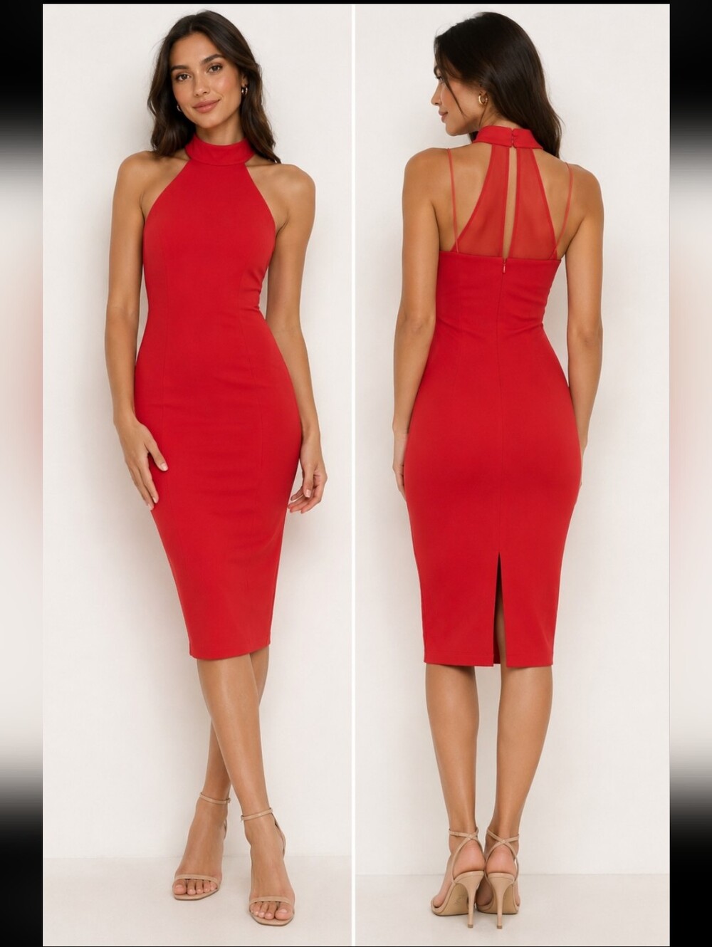 Dress The Population Eden Rouge Red Halter Neck Bodycon Short Dress